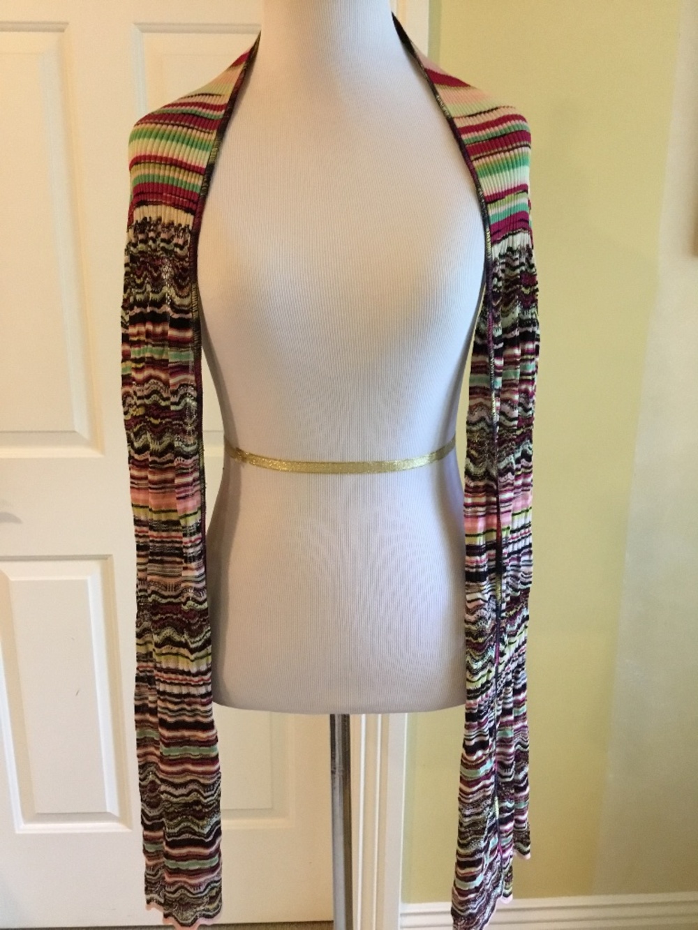 Missoni Italy Multicolor Knit Open Front Long Scarf Cardigan Shrug